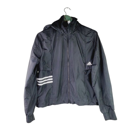 Adidas ID Soft Shell Hooded Windbreaker Pockets Drawstring Waist Med CW2280 - Picture 3 of 11